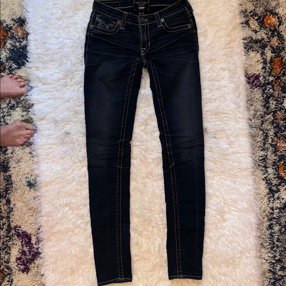 Big Star Jenae Skinny Jeans Dark Wash Stretch Thick Stitch Womens 26L(32.5”)